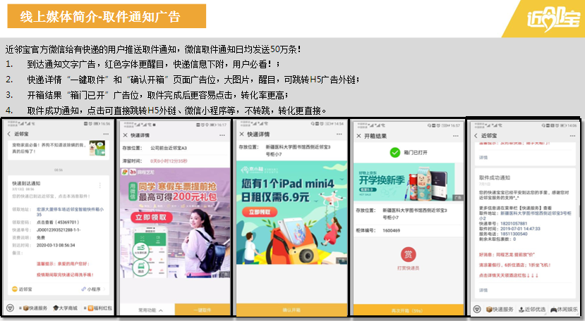 近邻宝线上媒体简介-取件通知广告