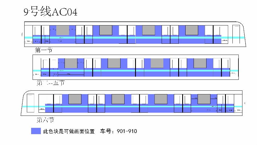 上海地铁9号线外包车广告尺寸示意图