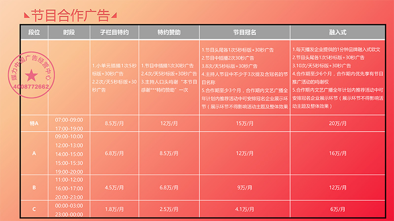 2018年江苏文艺广播广告价目表