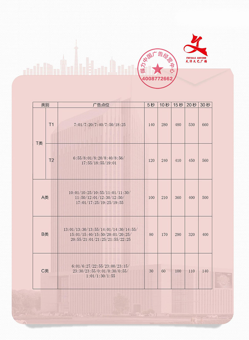 FM104.6天津文艺广播广告价格(2019年)